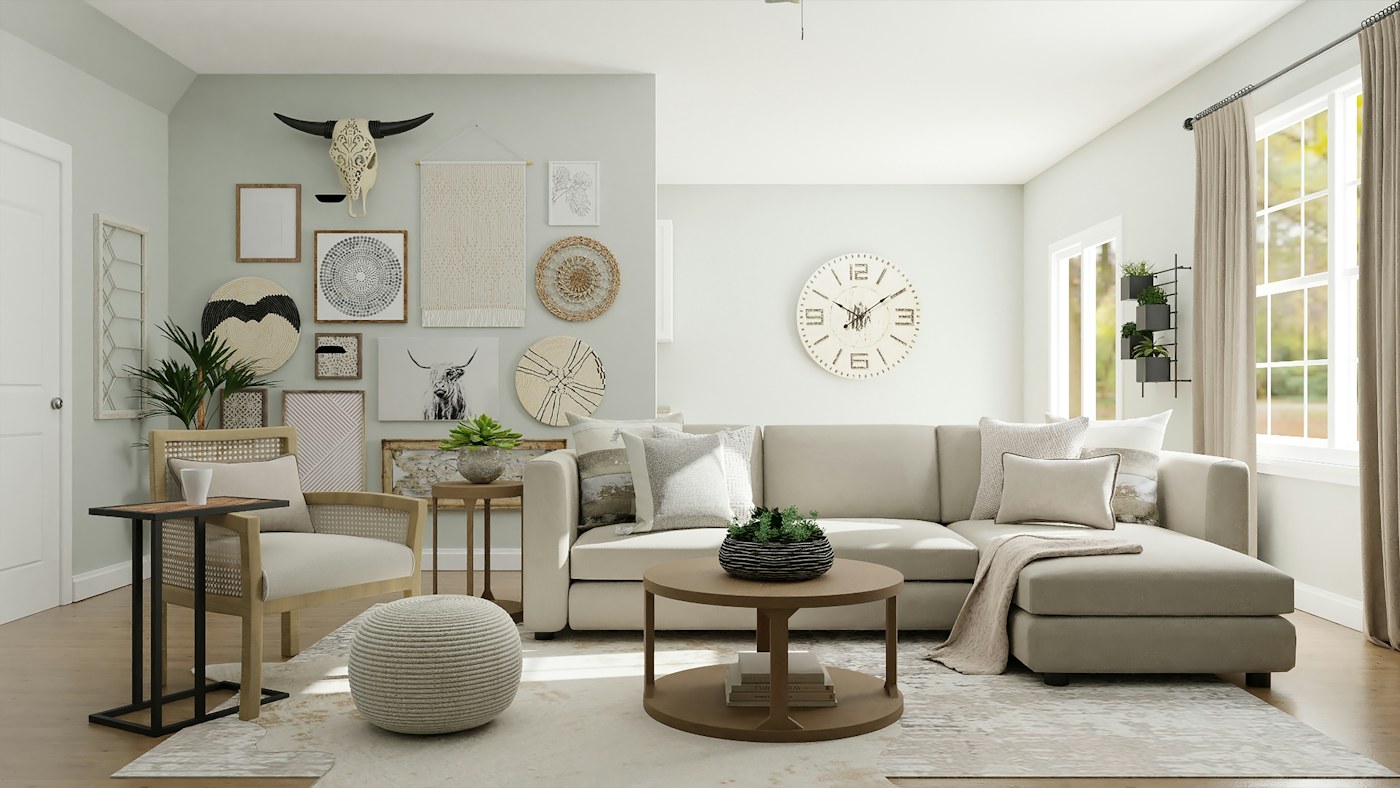 A quiet living room with natural textures and thoughtful details